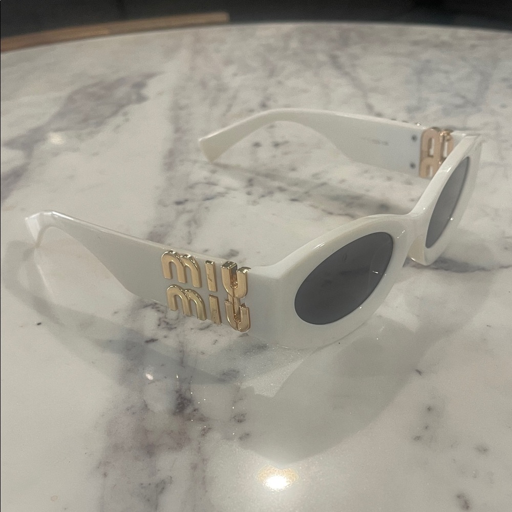 Miu Miu White Sunglasses with Gold Accents